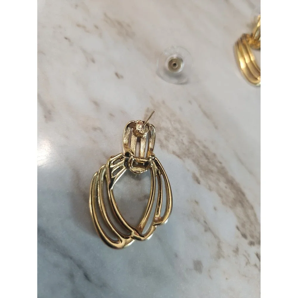Monet Open Work Earrings Gold Tone Door Knocker Dangle Pierced